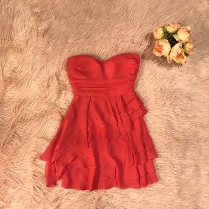 Arden B. Coral Multi Layer Strapless Dress